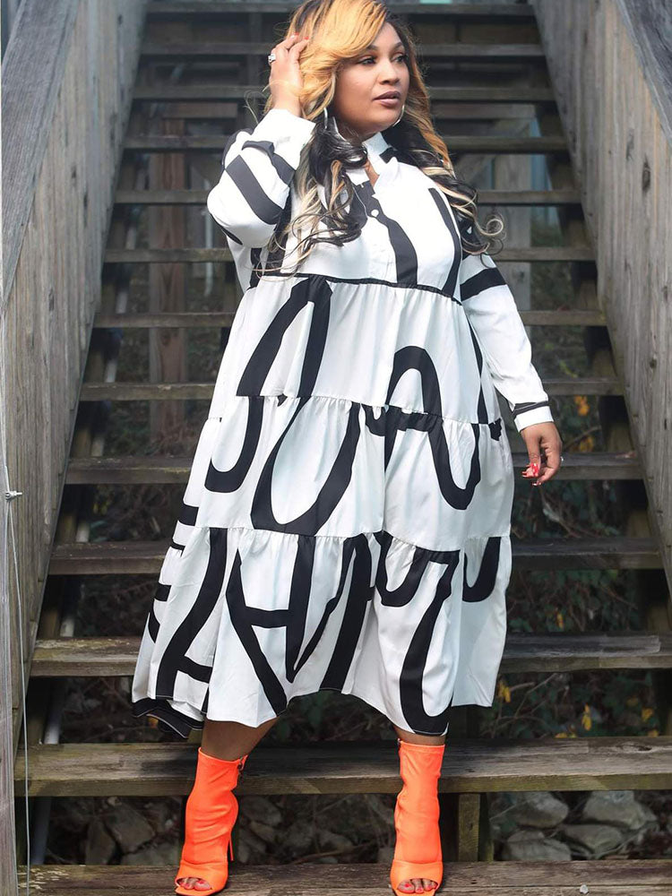 Plus Size Long Sleeves Loose Midi Dresses