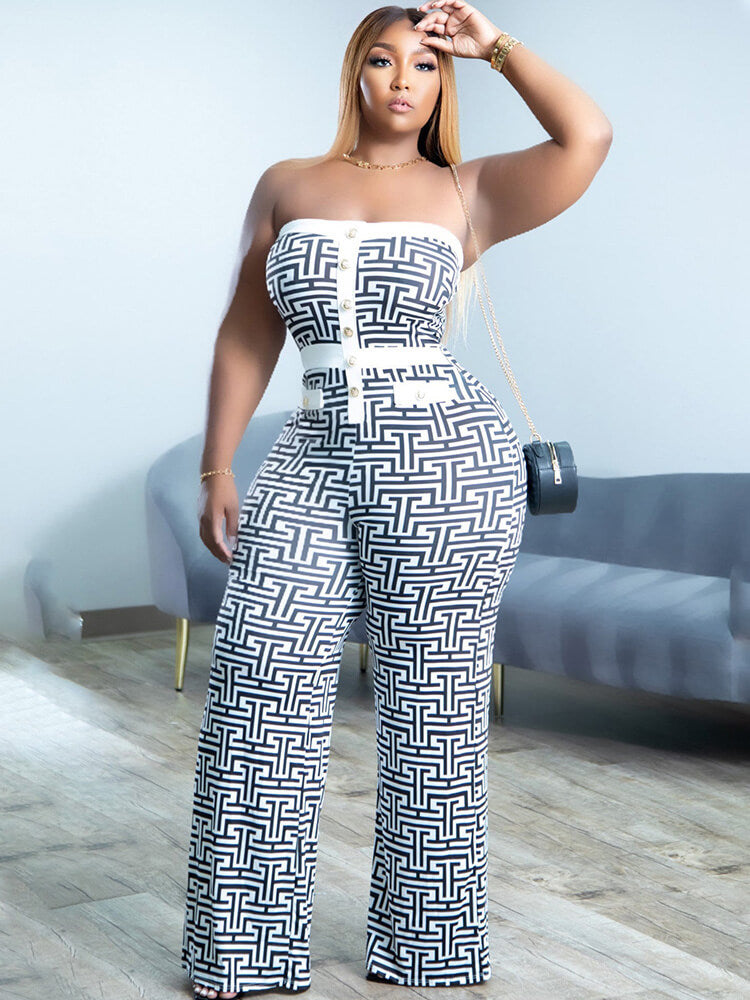 Off Shoulder Printed Wide Leg Jumpsuits