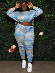 Plus Size Two Piece Tie Dyed Crop Top Long Pants