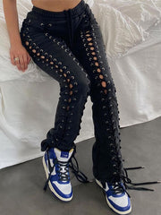 Elastic Waist Drawstring Tie Up Long Pants