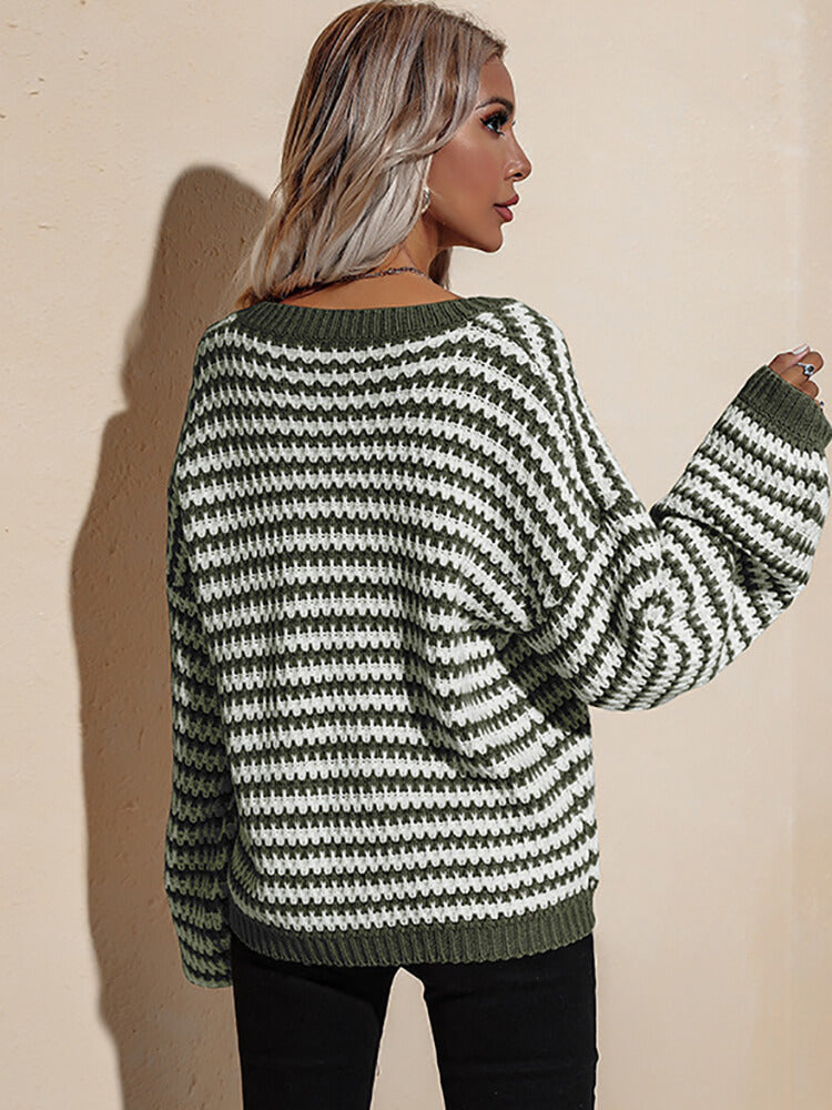 Long Sleeve Color Block Striped Bodycon Sweaters