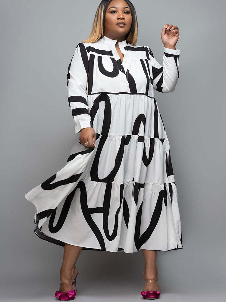 Plus Size Long Sleeves Loose Midi Dresses