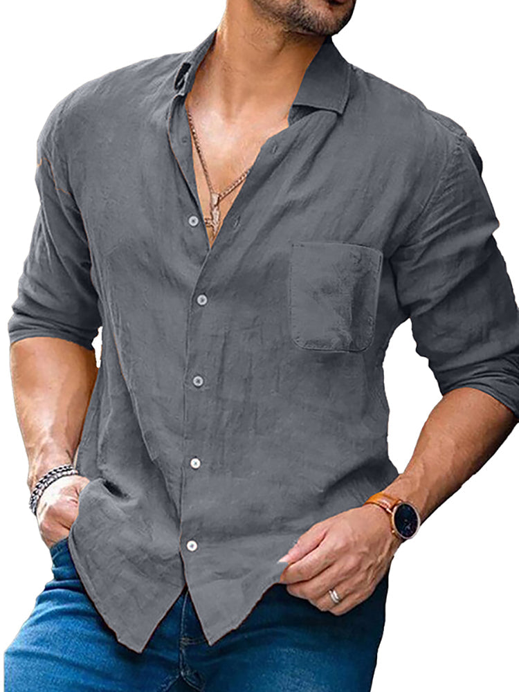 Mens Casual Linen Long Sleeve Shirts