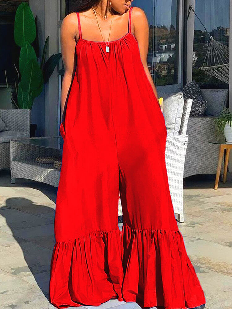 Spaghetti Strap Sleeveless Wide Leg Jumpsuit