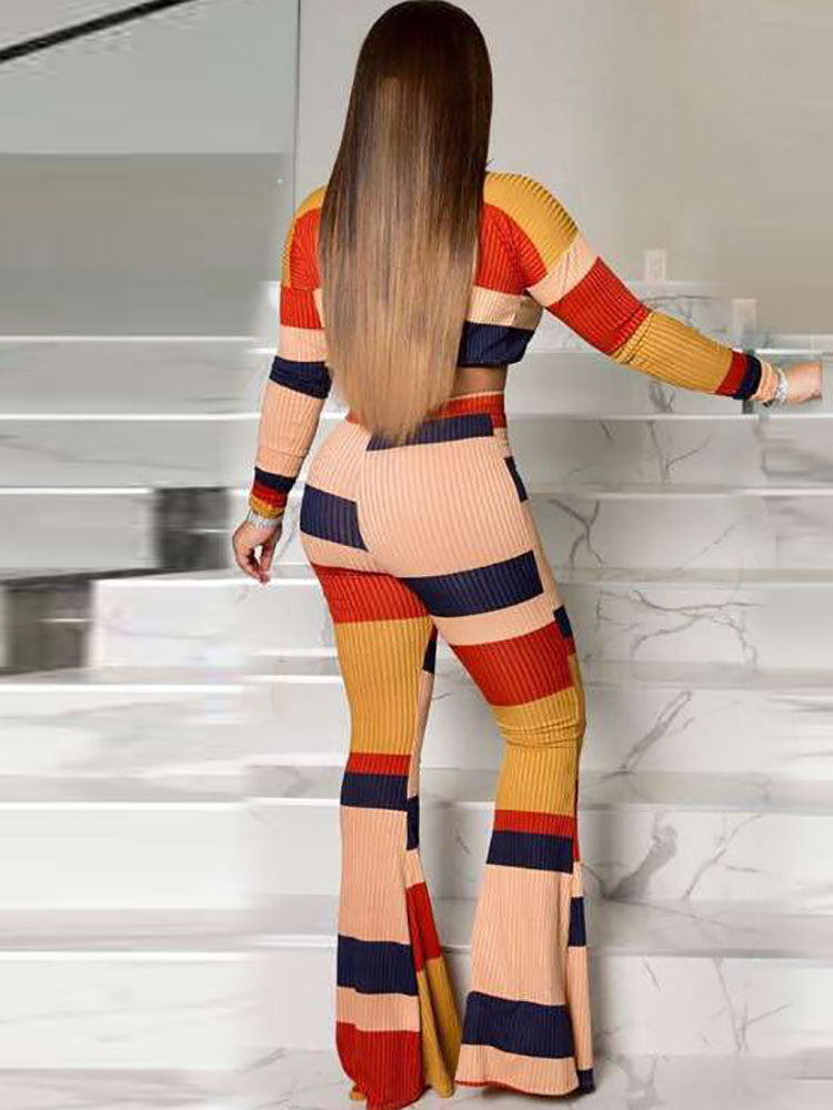 Two Piece Color Block Pant Suits