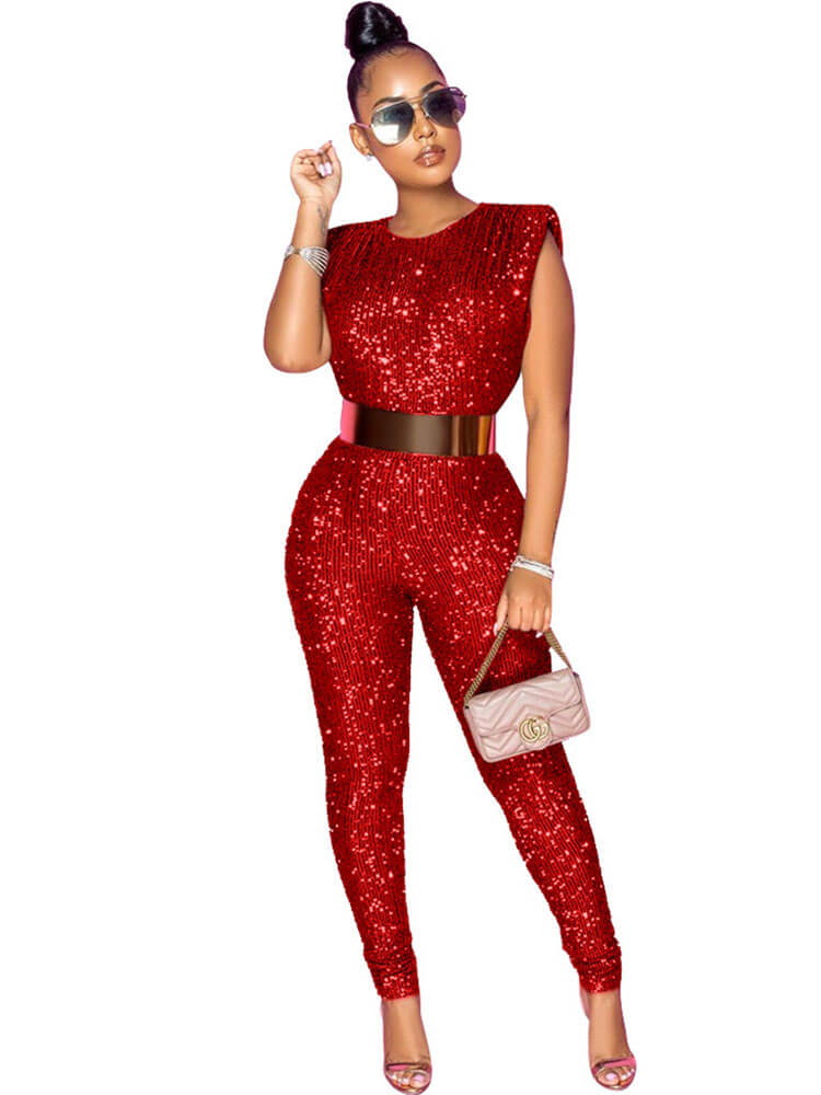 Sleeveless Sequins High Waist Bodycon Jumpsuits