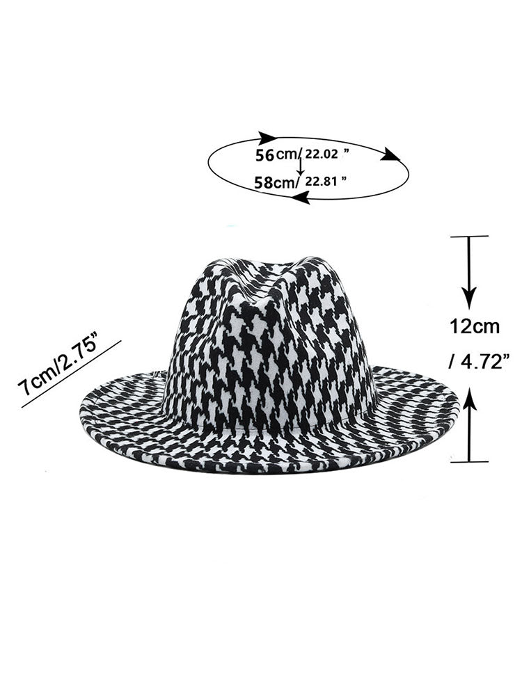 Houndstooth Woolen Retro Fedora Hat