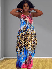 Tie Dye Sleeveless Leopard Sundress With Pocket