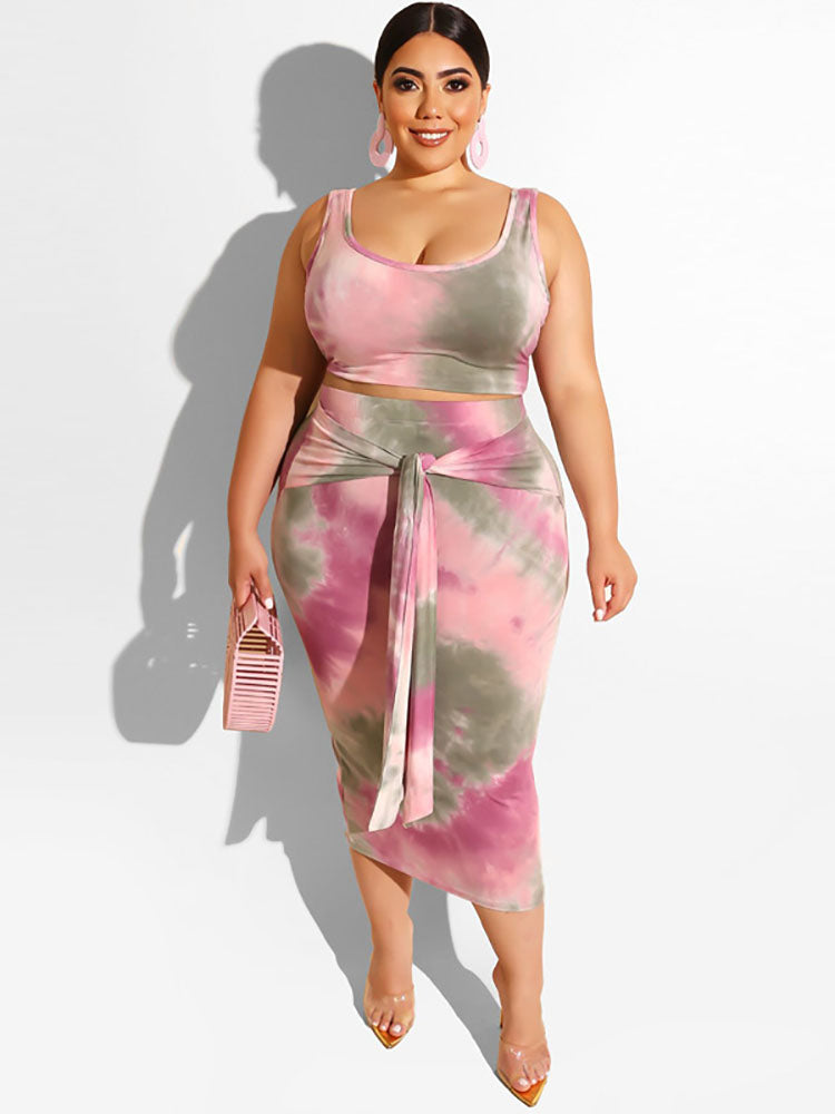 Plus Size Two Piece Tank Top + Midi Skirt Set