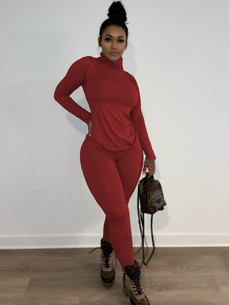 Two Piece Long Sleeve High Neck Legging Pants Outfits