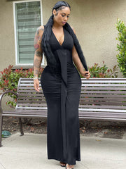 Sleeveless V Neck High Waist Maxi Dresses