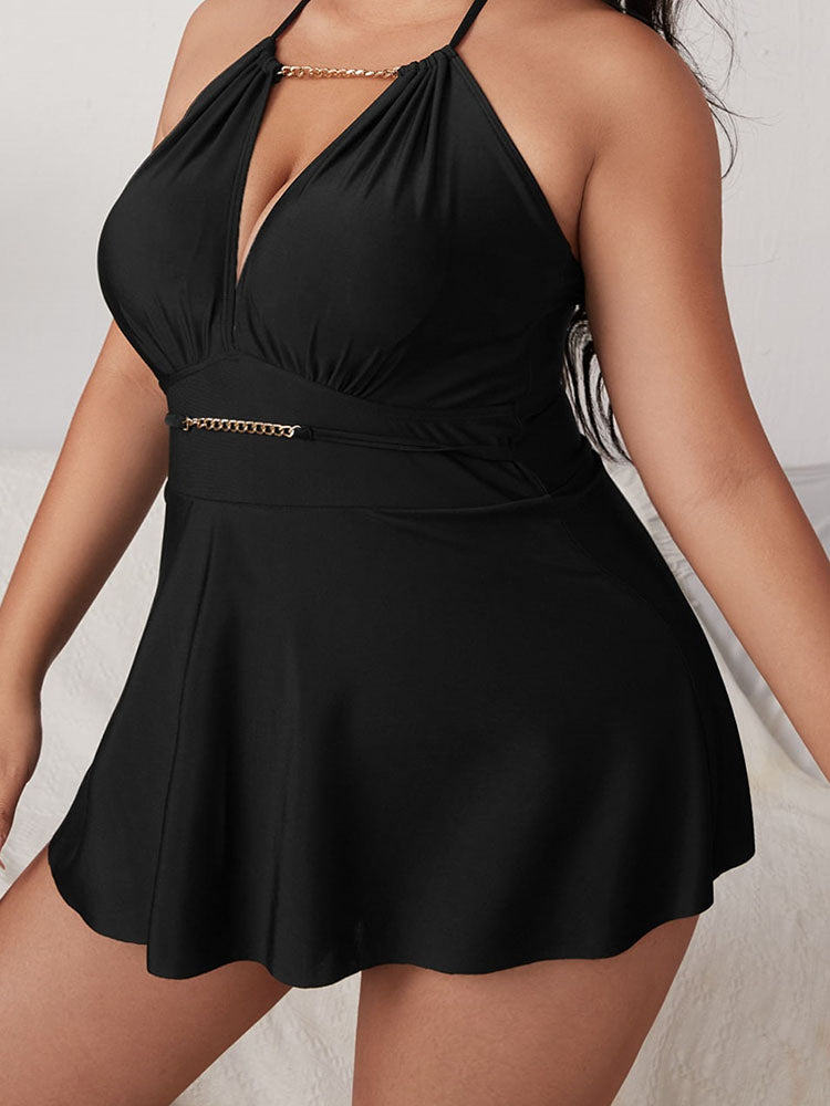 Plus Size Halter Chian Backless Swimsuits