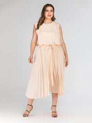 Plus Size Tie Waist Pleated Dress