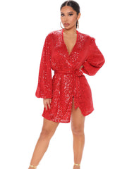 Glitter Sequins Long Sleeves Open Mini Dresses