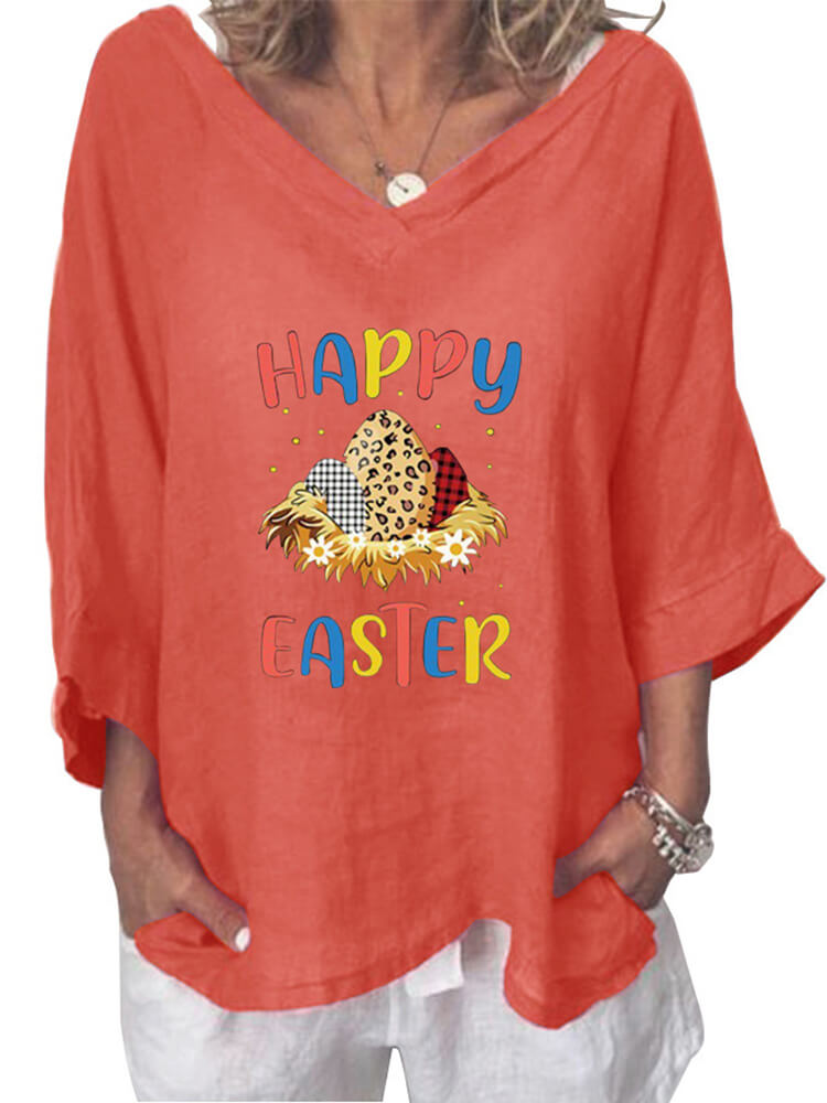 Plus Size Long Sleeve Easter Egg Print T-shirt