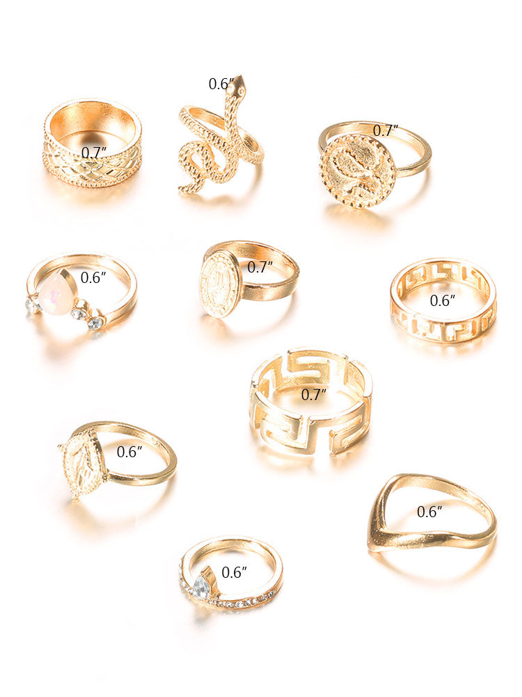 Ten Piece Snake Rhinestone Rings Sets