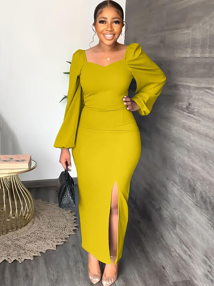 Chiffon Long Sleeve Bodycon Split Maxi Dresses