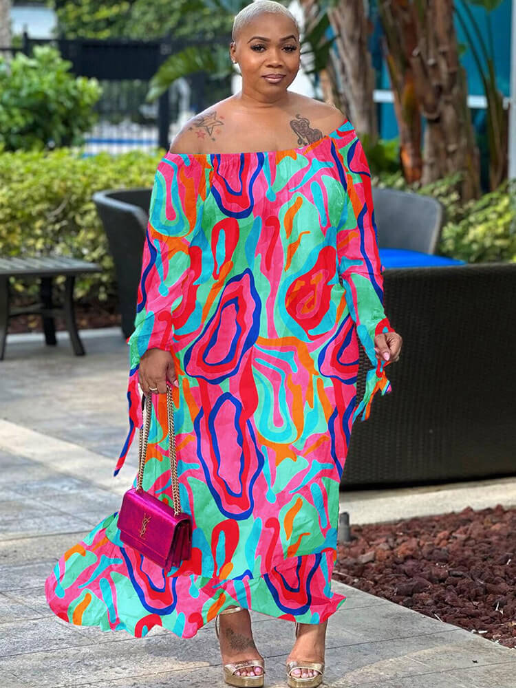 Off Shoulder Printed Casual Maxi Dresses – Viho Shop