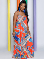 Spaghetti Strap Tie Dye Print Maxi Dress