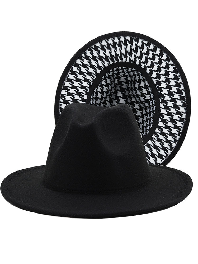 Houndstooth Woolen Retro Fedora Hat