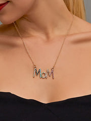 Colorful Rhinestone Letter Mom Necklaces