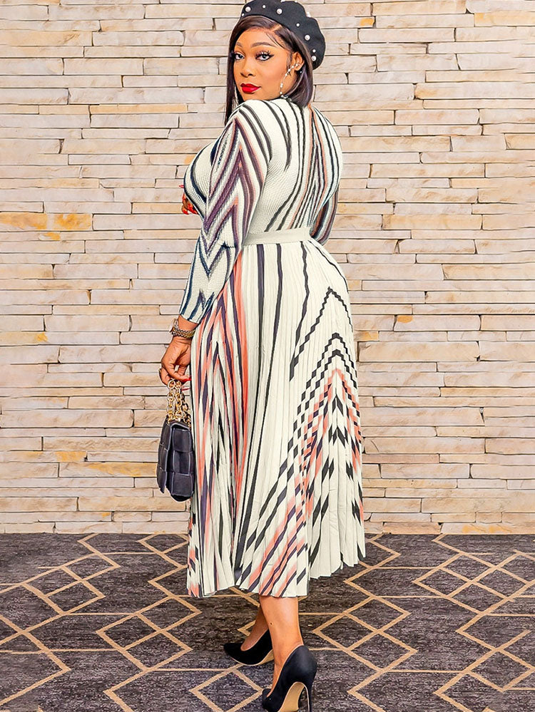 Long Sleeve Pleated Draped Maxi Dress