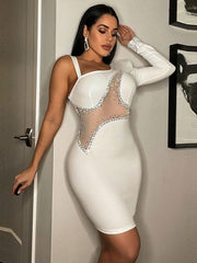 One Shouder Rhinestone Bodycon Mini Dresses