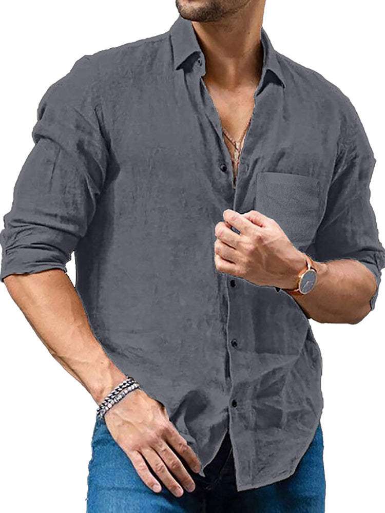 Mens Casual Linen Long Sleeve Shirts