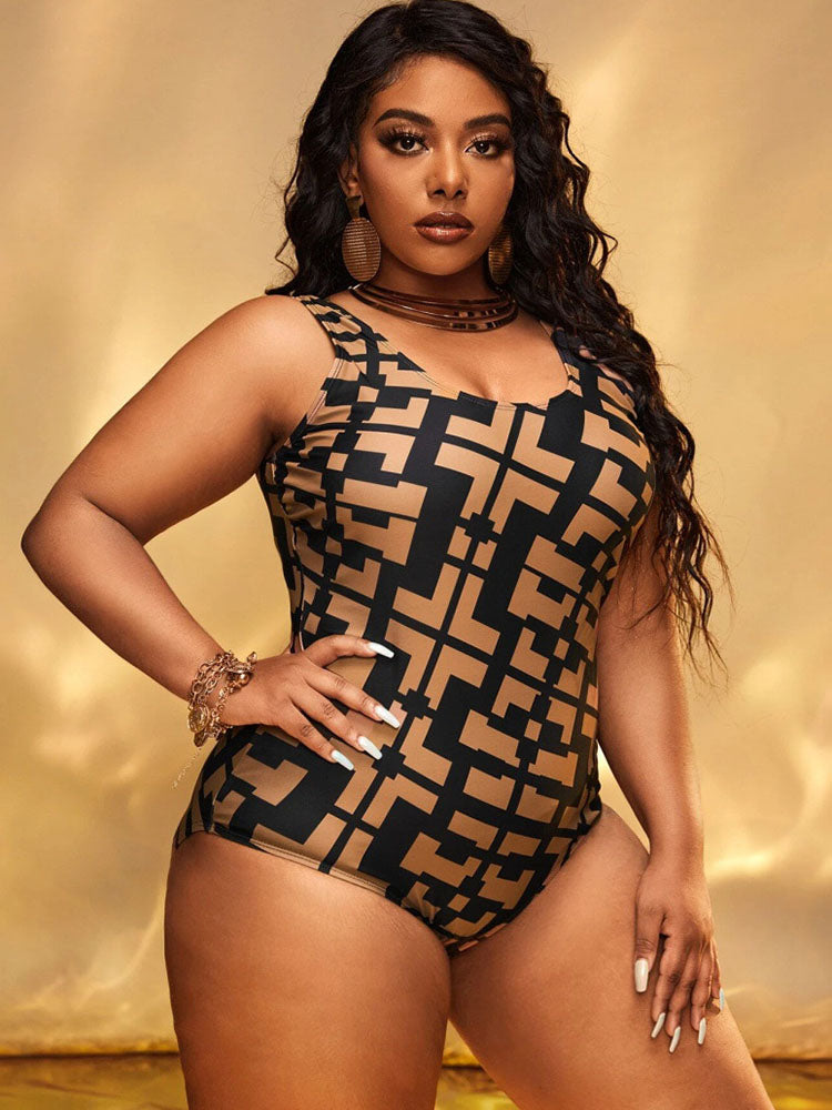 Plus Size Sleeveless Figure Print Swimsuits