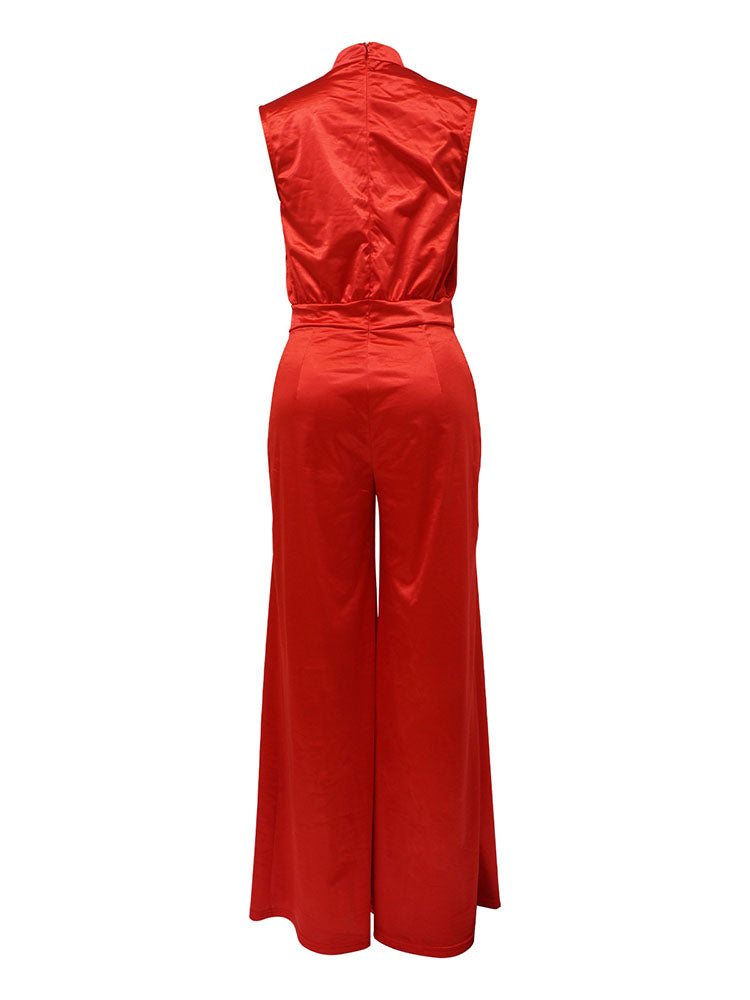 Sleeveless Mock Neck Wide-Leg Jumpsuit