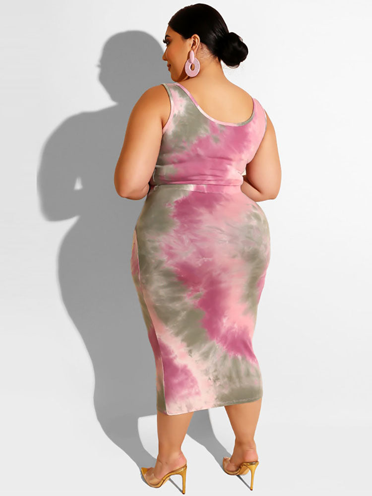 Plus Size Two Piece Tank Top + Midi Skirt Set