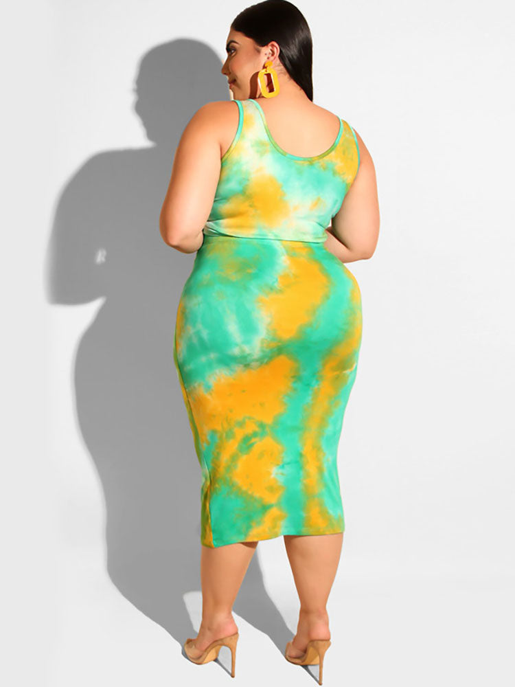 Plus Size Two Piece Tank Top & Midi Dress Outfits