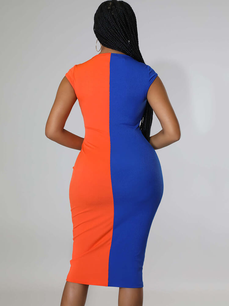 Sleeveless Color Block Bodycon Midi Dresses