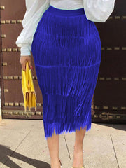 Layered Tassel Plus Size Midi Skirts