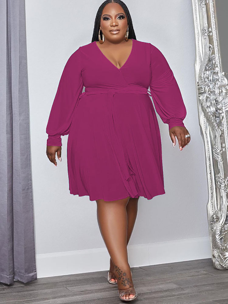 Plus Size Long Sleeves High Waist Midi Dresses