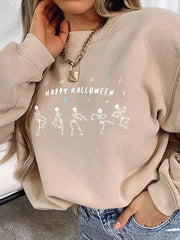 Halloween Long Sleeve Skeleton Print Pullover