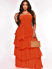 Chiffon Spaghetti Strap Ruffle Maxi Dress