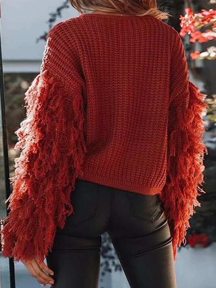 Knit Long Sleeve Tassel Bodycon Sweater