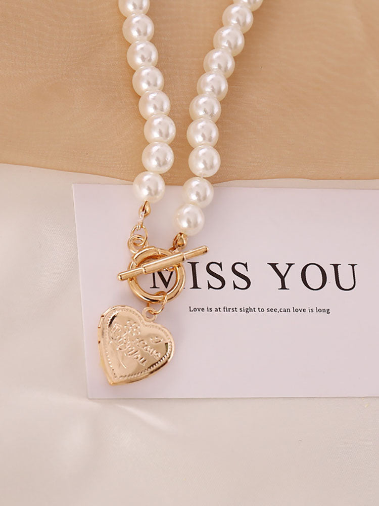 Pearl Heart Pendant Necklace + Bracelet Sets