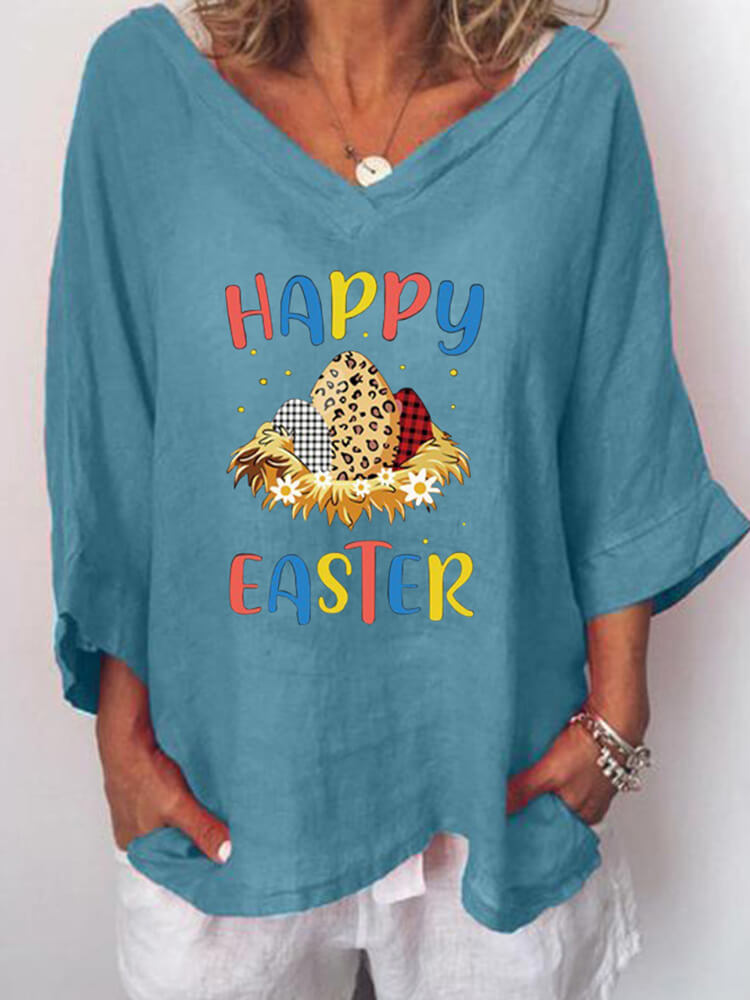 Plus Size Long Sleeve Easter Egg Print T-shirt