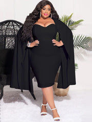 Plus Size Split Sleeves High Waist Midi Dresses