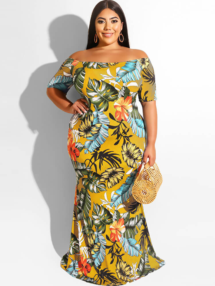 Off Shoulder Short Sleeve Bodycon Maxi Dresses