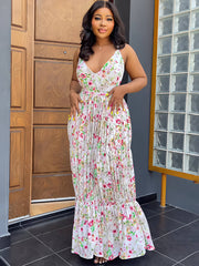 Spaghetti Strap Floral Print Backless Maxi Dresses