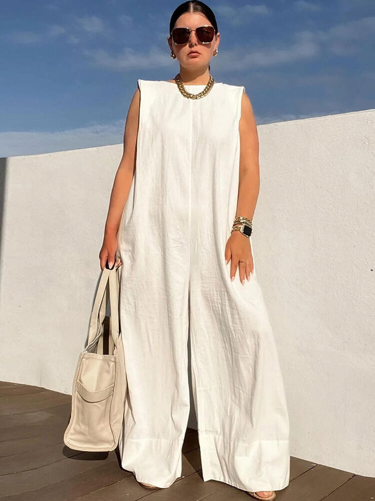 Sleeveless Solid Wide Leg Jumpsuit