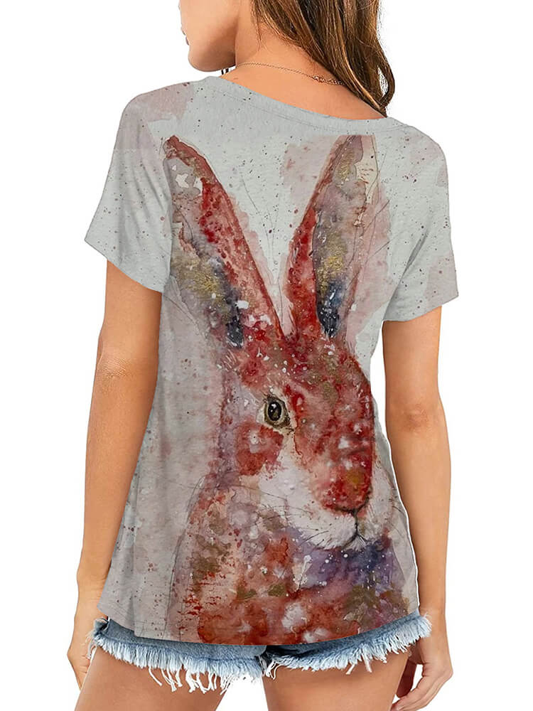 Plus Size Easter Short Sleeve Bunny Print T-shirt