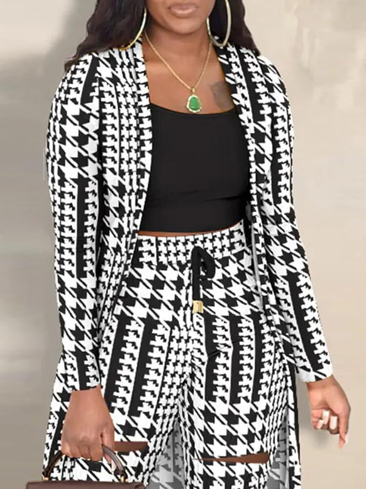 Two Piece Houndstooth Jackets & Cut Out Pants