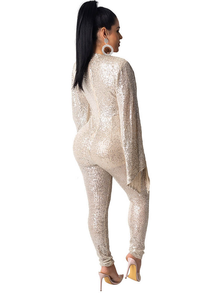 V Neck Sequin Bodycon JumpSuits