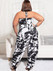 Plus Size Off Shoulder Halter Tie Dye Jumpsuit