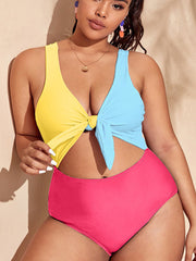 Plus Size Sleeveless Color Block Swimsuits