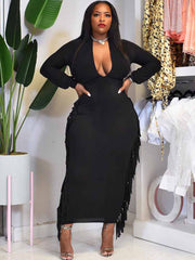 Plus Size Long Sleeve Tassel Maxi Dresses